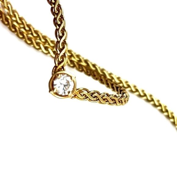 𝅺Genuine 1/2ct diamond solitaire 14k yellow gold braided rope V-shape necklace - Picture 2 of 9